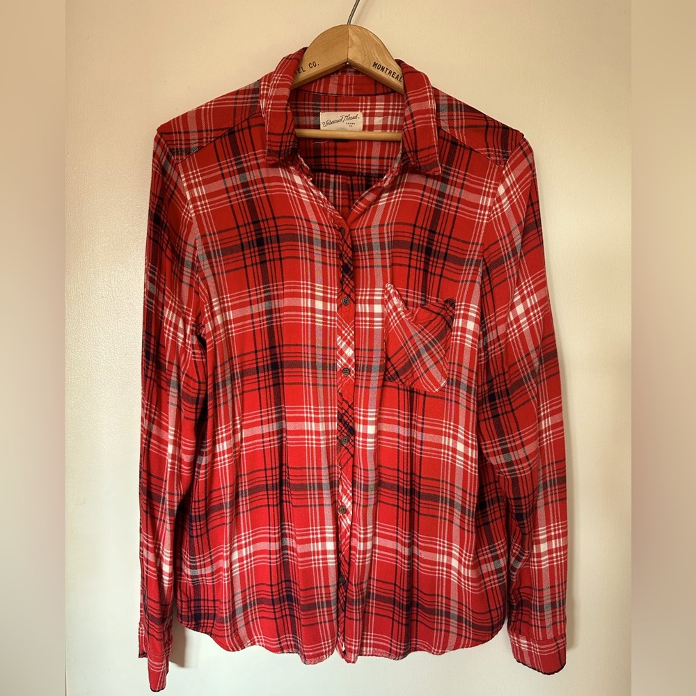 Red Plaid Button Down Top - Size L